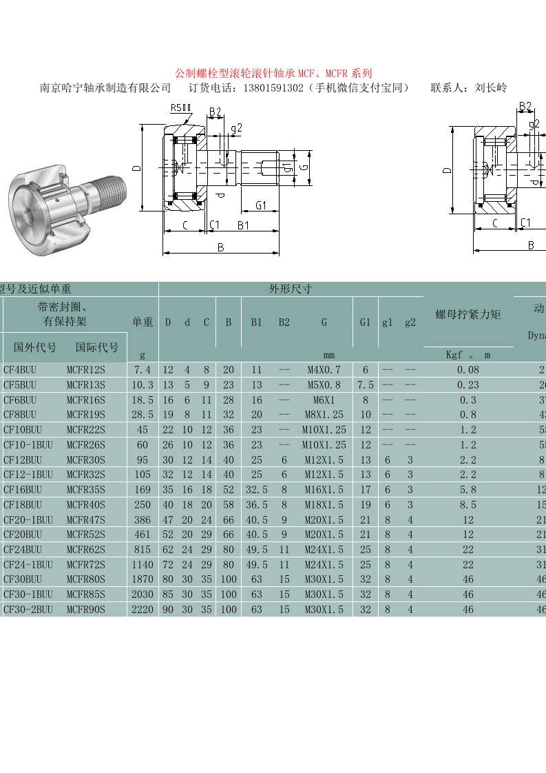 MCF-19公制螺栓型滚轮滚针轴承、MCF-19-S公制螺栓型滚轮滚针轴承