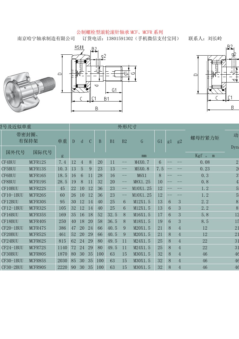 MCFR-40A公制螺栓型滚轮滚针轴承、MCFR-40A-S公制螺栓型滚轮滚针轴承